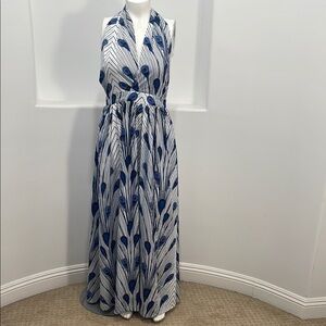 Elegant Blue and White Maxi Dress